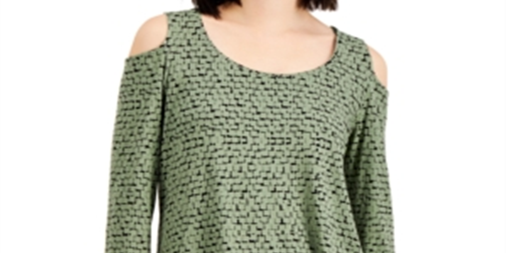 Blusa feminina com estampa geométrica e ombros descobertos, verde, tamanho M, da coleção JM