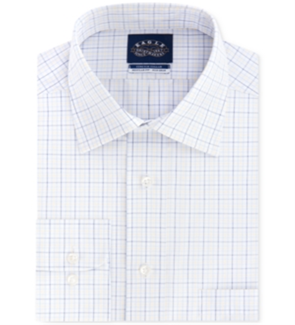 Camisa social xadrez com gola elástica Eagle masculina, amarela, tamanho 18x34-35