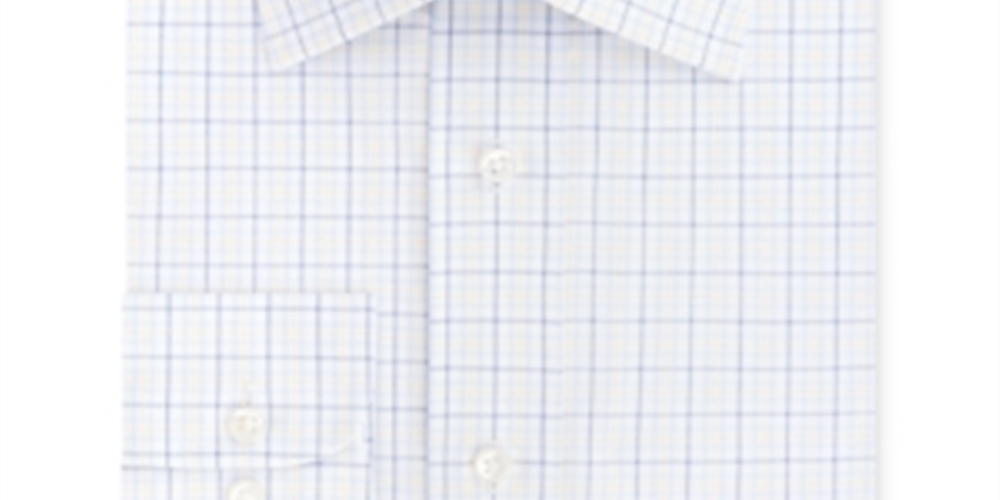Camisa social xadrez com gola elástica Eagle masculina, amarela, tamanho 18x34-35