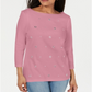 Karen Scott Top Feminino de Algodão com Ilhós e Manga 3/4 Rosa Tamanho Pequeno P