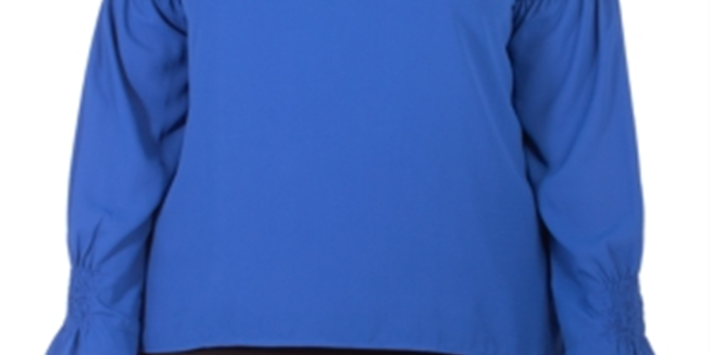 Blusa feminina plus size com decote em V e manga franzida, tamanho 1X, azul, da coleção NY