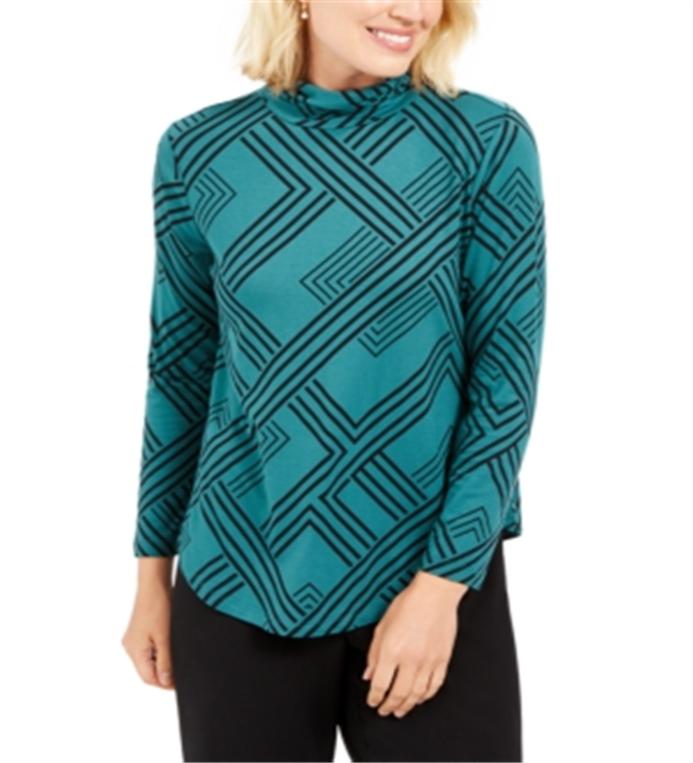 Blusa feminina de gola alta estampada JM Collection, verde, tamanho pequeno P