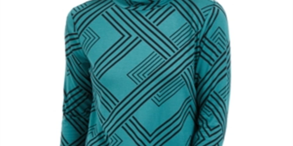 Blusa feminina de gola alta estampada JM Collection, verde, tamanho pequeno P