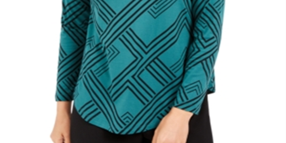 Blusa feminina de gola alta estampada JM Collection, verde, tamanho pequeno P