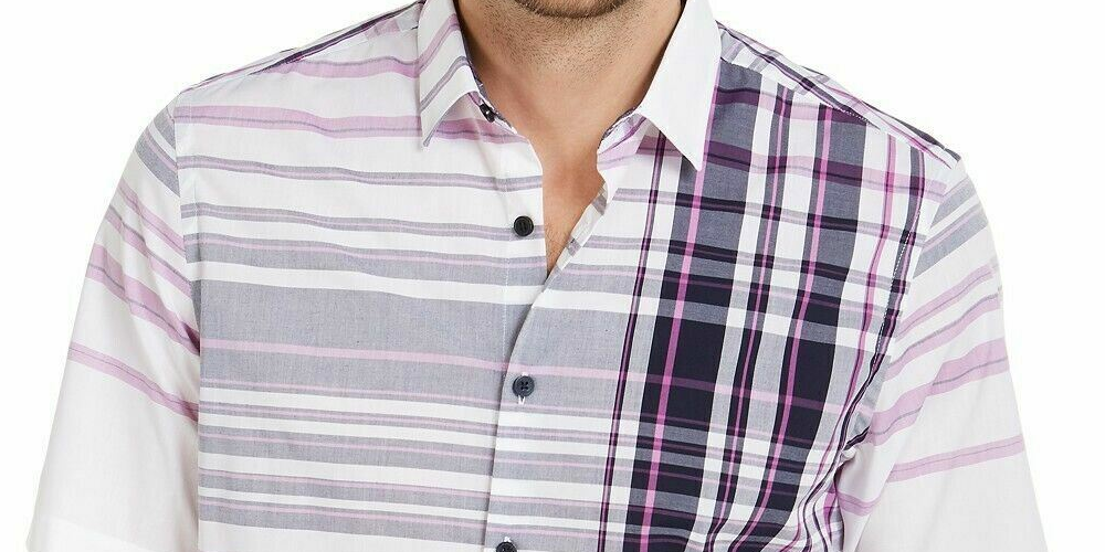 Camisa xadrez masculina Alfani Variada, branca, tamanho P