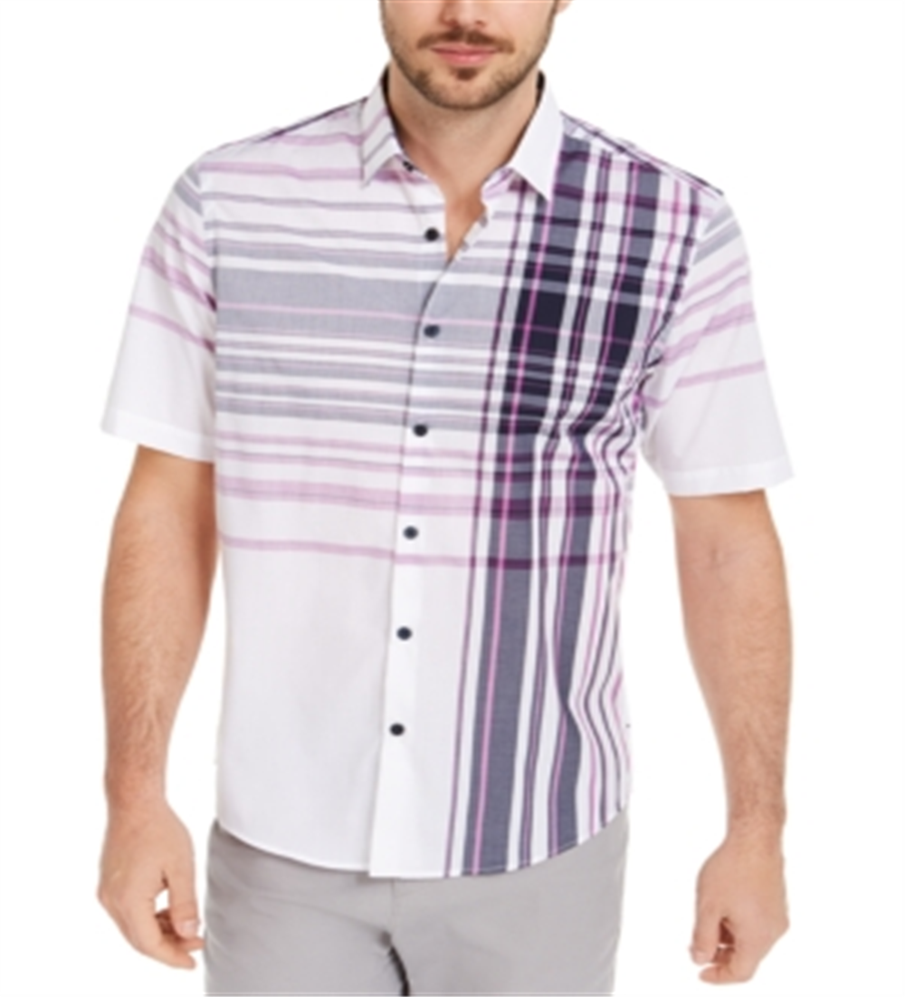 Camisa xadrez masculina Alfani Variada, branca, tamanho P