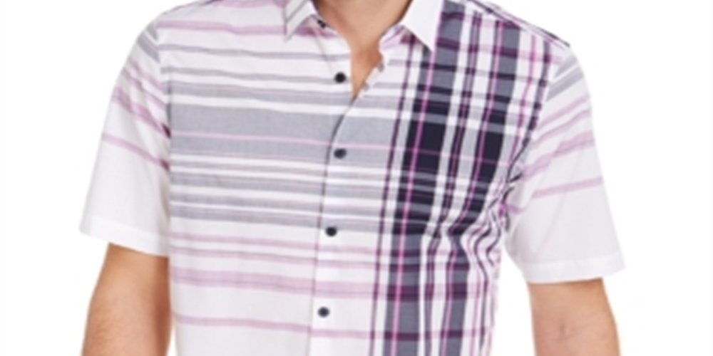 Camisa xadrez masculina Alfani Variada, branca, tamanho P
