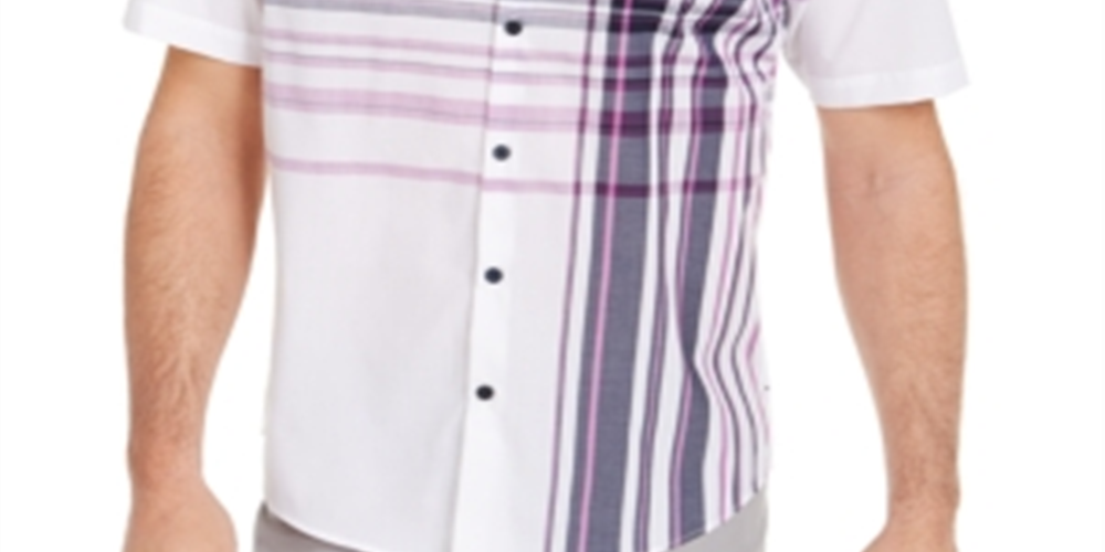 Camisa xadrez masculina Alfani Variada, branca, tamanho P