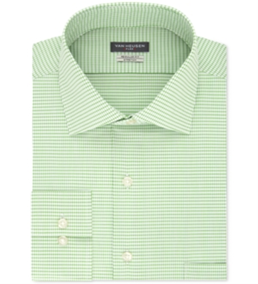 Camisa social masculina Van Heusen Classic/Regular Fit com estampa elástica e flexível, tamanho verde, 15x32-33