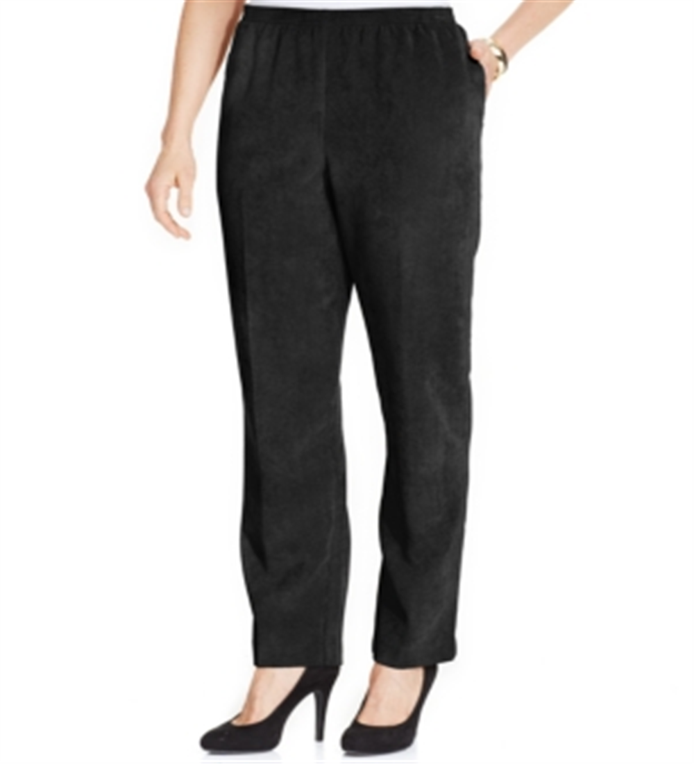 Calça feminina Alfred Dunner Classics com bolinhas e veludo cotelê, preta, tamanho 24x4,5