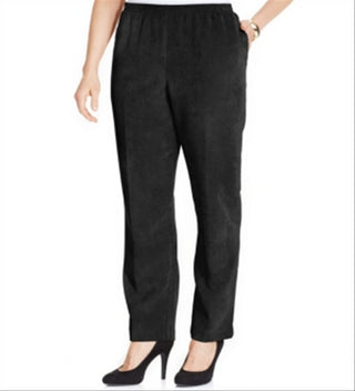 Calça feminina Alfred Dunner Classics com bolinhas e veludo cotelê, preta, tamanho 24x4,5