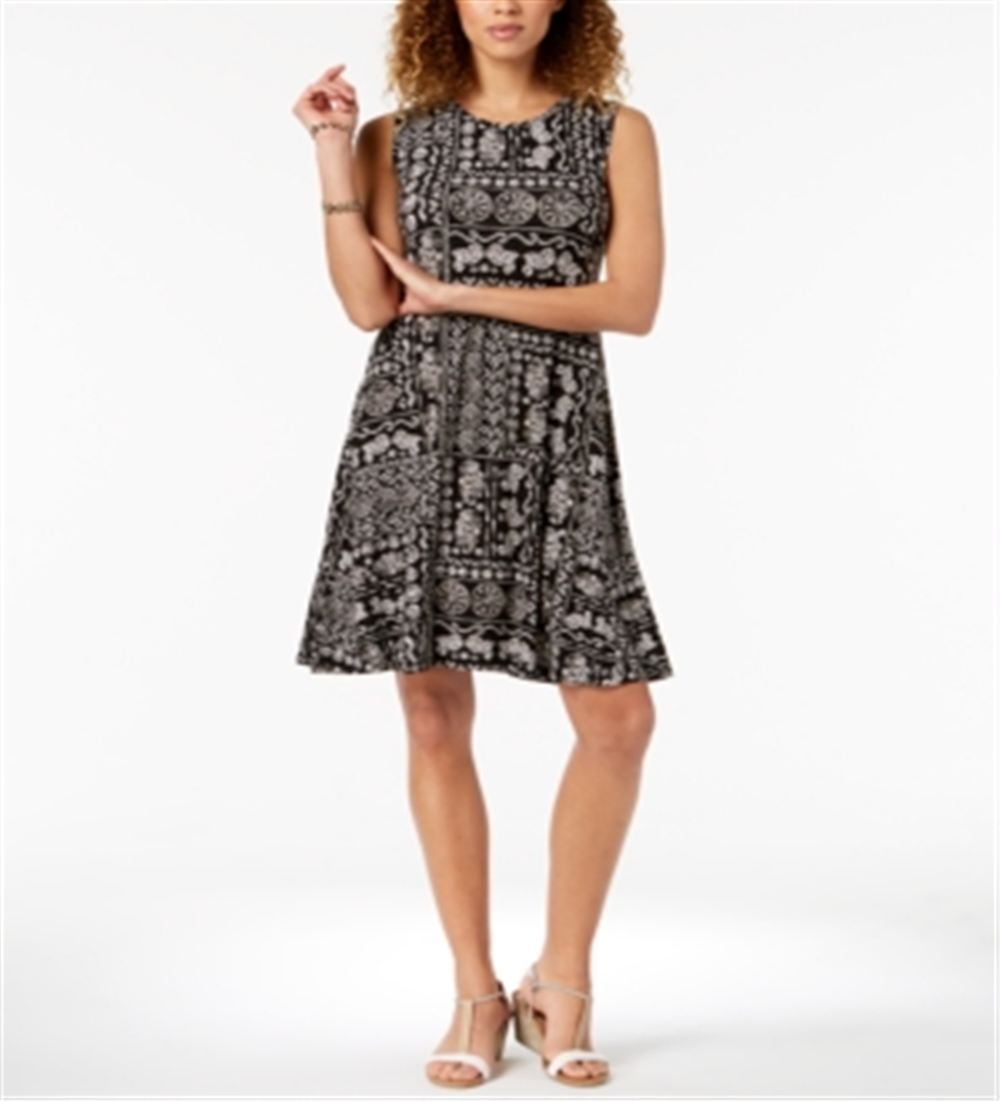 Vestido rodado estampado feminino Style &amp; Co, preto, tamanho pequeno M