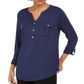 Blusa feminina estilo &amp; co com decote em V e punho mesclado, azul, tamanho pequeno