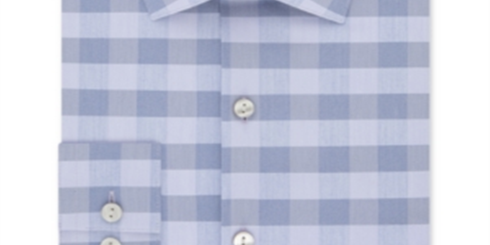 Camisa social masculina Kenneth Cole Reaction Slim Fit Performance Stretch Check Azul Tamanho 32-33