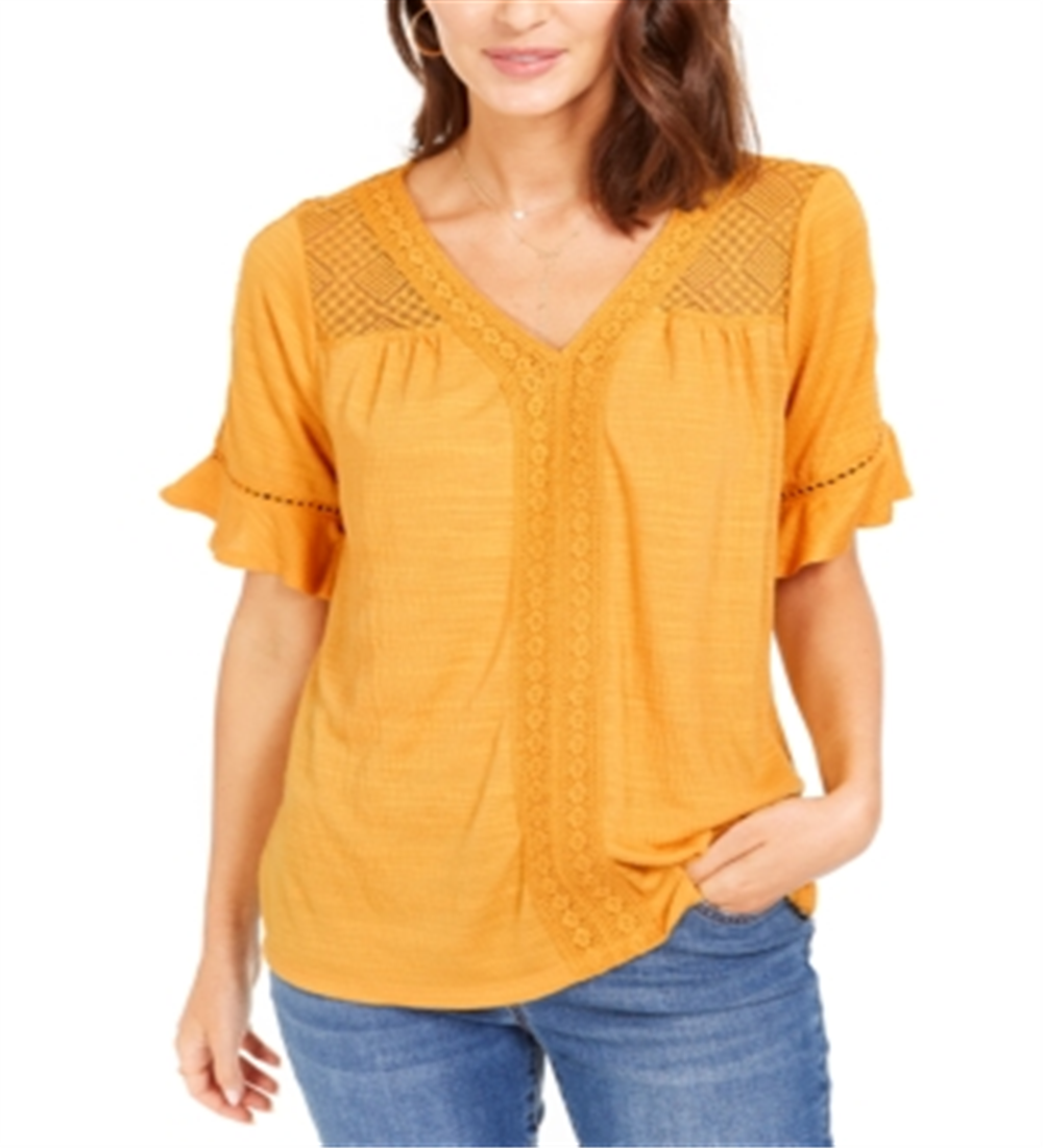 Top de crochê feminino Style &amp; Co, amarelo, tamanho XS