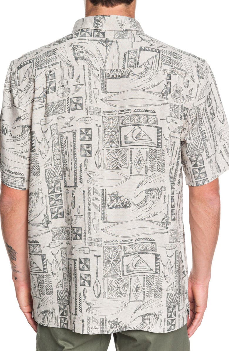 Camisa de manga curta Quiksilver Waterman Vaianae Bay masculina, cinza, tamanho GG