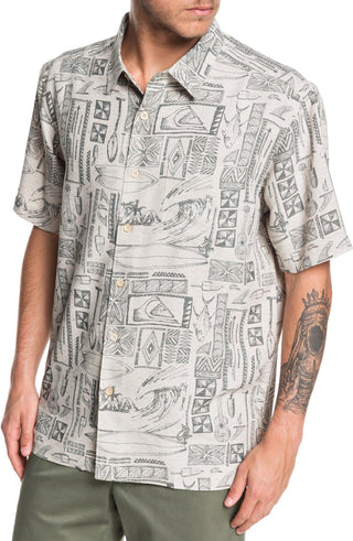Camisa de manga curta Quiksilver Waterman Vaianae Bay masculina, cinza, tamanho GG