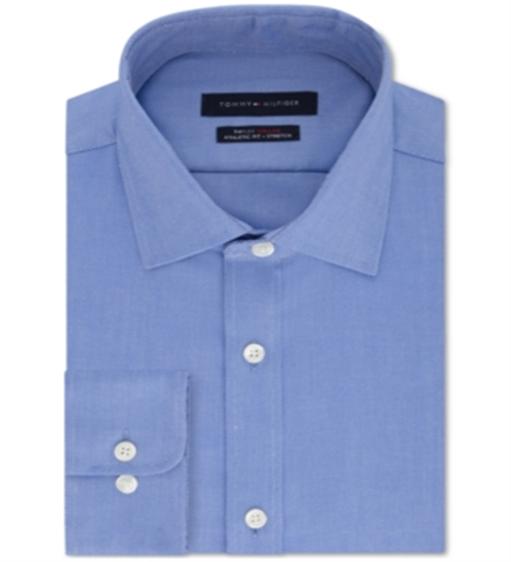 Camisa social masculina Tommy Hilfiger Athletic Fit Performance Stretch Th Flex Collar Solid Azul Tamanho GG