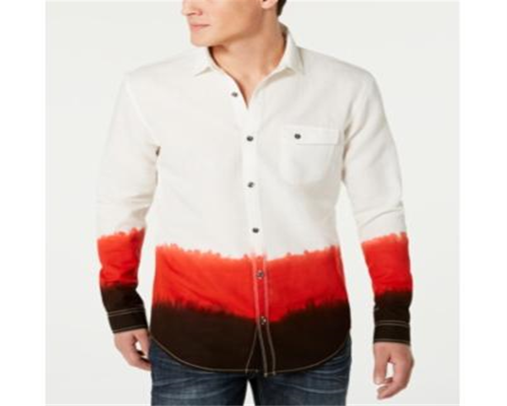 Camisa masculina Benny Linen Blend Ombre com botões, branca, tamanho XS