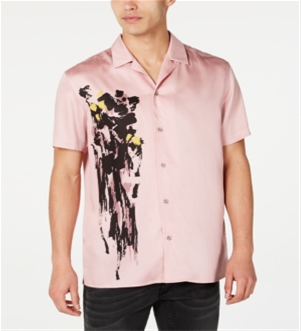 Camisa masculina com estampa Tencel e botões INC, rosa, tamanho M