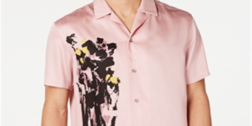 Camisa masculina com estampa Tencel e botões INC, rosa, tamanho M