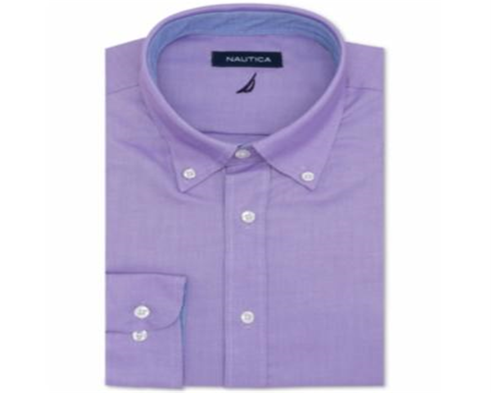Camisa social masculina Nautica Classic Fit Comfort Stretch, lisa e sem vincos - Roxo claro, tamanho 15,5 x 32-33