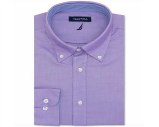 Camisa social masculina Nautica Classic Fit Comfort Stretch, lisa e sem vincos - Roxo claro, tamanho 15,5 x 32-33