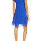 Camisa feminina Vince Camuto, gola alta, mangas franzidas, azul, 14