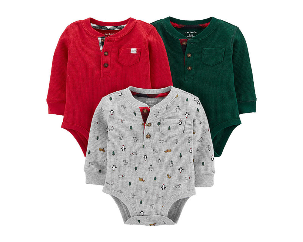 Body térmico de algodão Carter's Baby Boy, 3 peças, tamanho vermelho, para recém-nascido