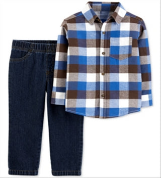Conjunto de 2 peças de camisa xadrez de flanela e jeans Carter's Baby Boy, azul, tamanho 6 meses