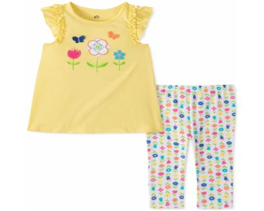 Conjunto de túnica e leggings com 2 peças de flores surpresa para meninas da Kids Headquarters, tamanho 5, amarelo