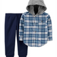 Carter's Infantil Menino Camisa de Flanela com Capuz de Algodão e Conjunto de 2 Peças Calça Jogger Azul Tamanho 9 Meses