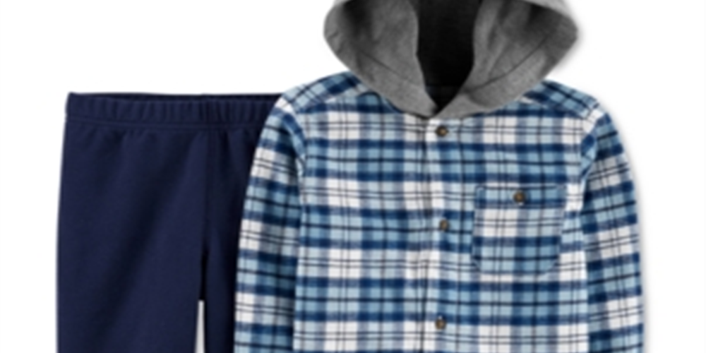 Carter's Infantil Menino Camisa de Flanela com Capuz de Algodão e Conjunto de 2 Peças Calça Jogger Azul Tamanho 9 Meses