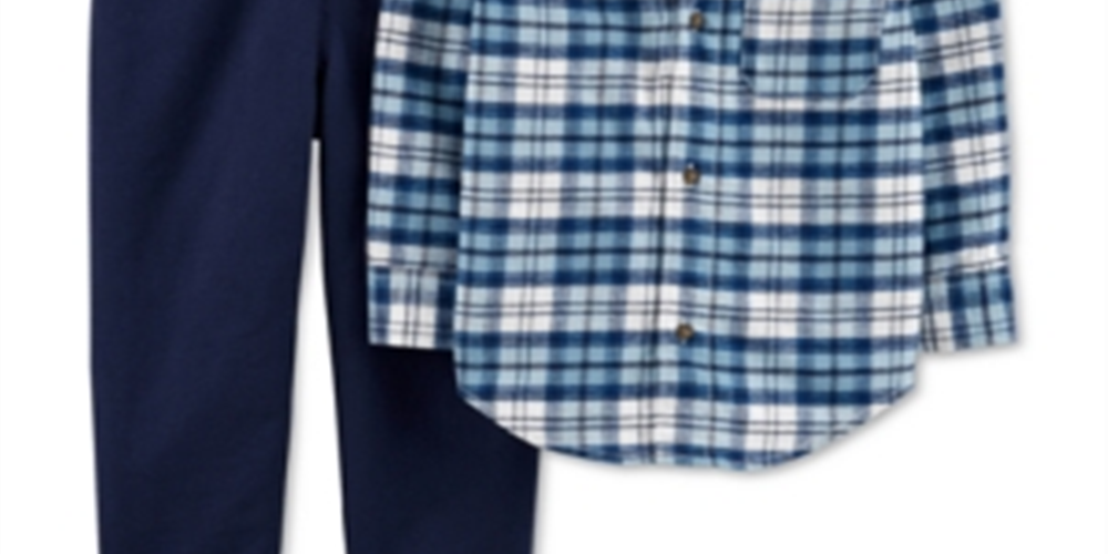 Carter's Infantil Menino Camisa de Flanela com Capuz de Algodão e Conjunto de 2 Peças Calça Jogger Azul Tamanho 9 Meses