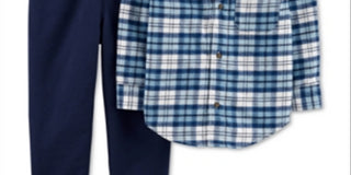Carter's Infant Boy's Cotton Hooded Flannel Shirt and Set 2 Piece Set Jogger Pants Blue Size 9 Months
