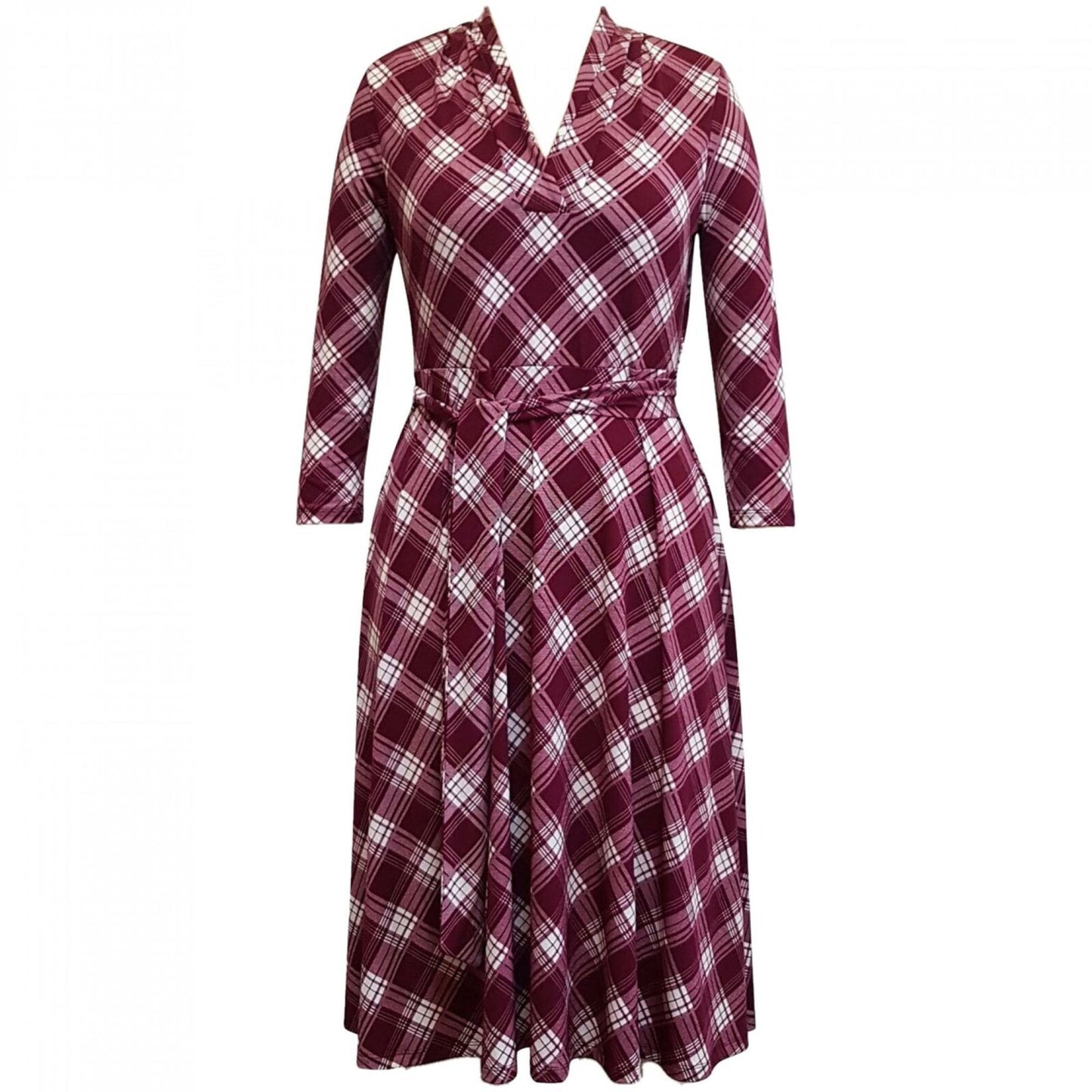Vestido feminino xadrez com decote em V, tamanho médio, vermelho, Charter Club