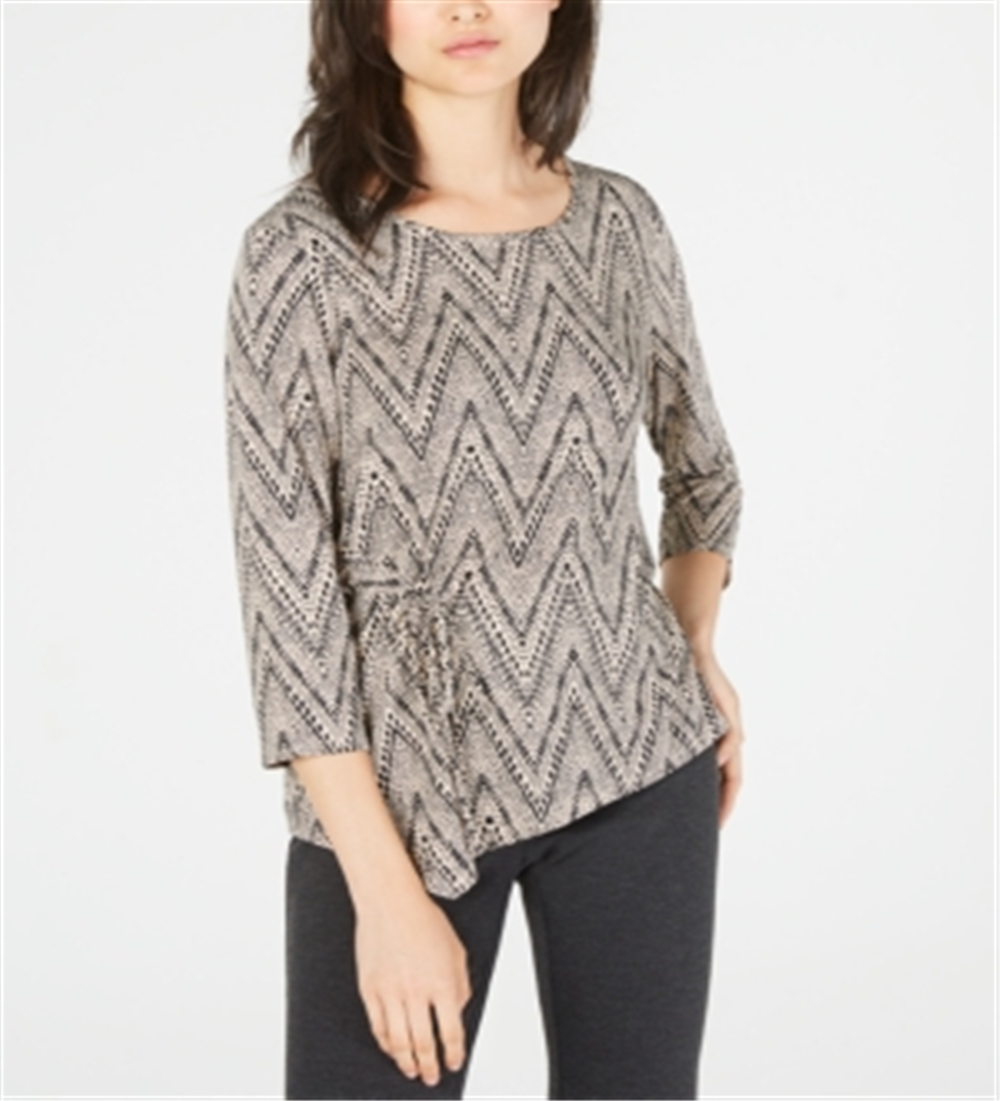 Top feminino com estampa e amarração lateral, coleção NY, bege, tamanho pequeno XS