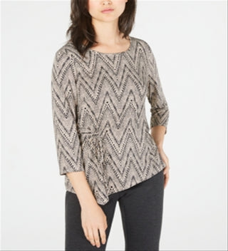 Top feminino com estampa e amarração lateral, coleção NY, bege, tamanho pequeno XS