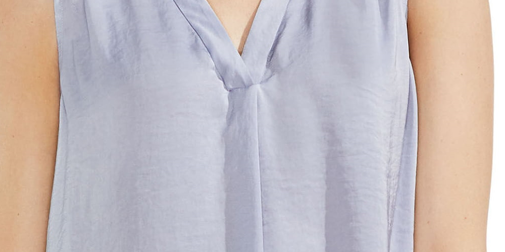 Blusa feminina Vince Camuto sem mangas com decote em V e babados - Roxa, tamanho P