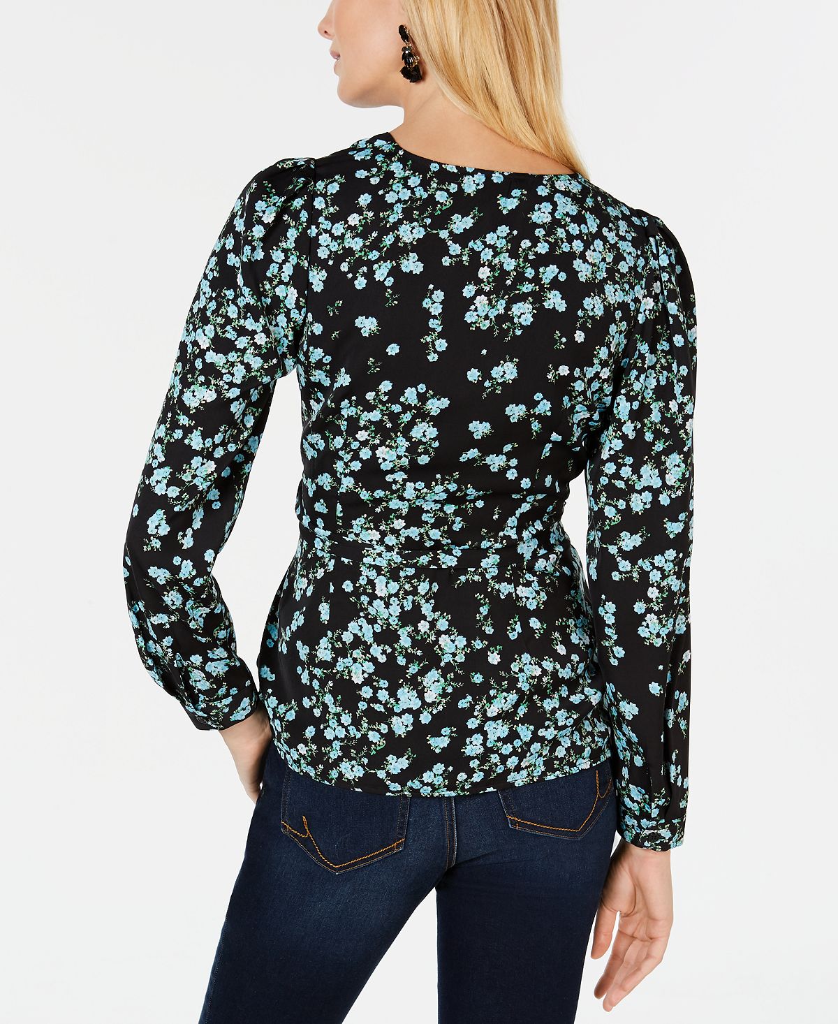 Blusa envolvente estampada feminina INC International Concepts, preta, tamanho pequeno médio