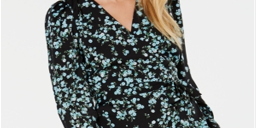 Blusa envolvente estampada feminina INC International Concepts, preta, tamanho pequeno médio