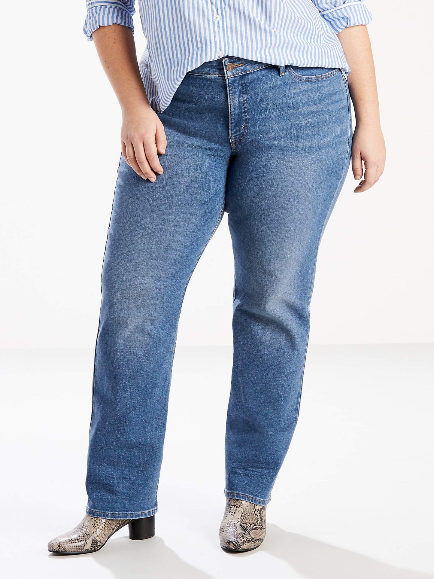 Calça Jeans Levi's Plus Classic 414 Straight Leg Feminina Azul Tamanho 16W