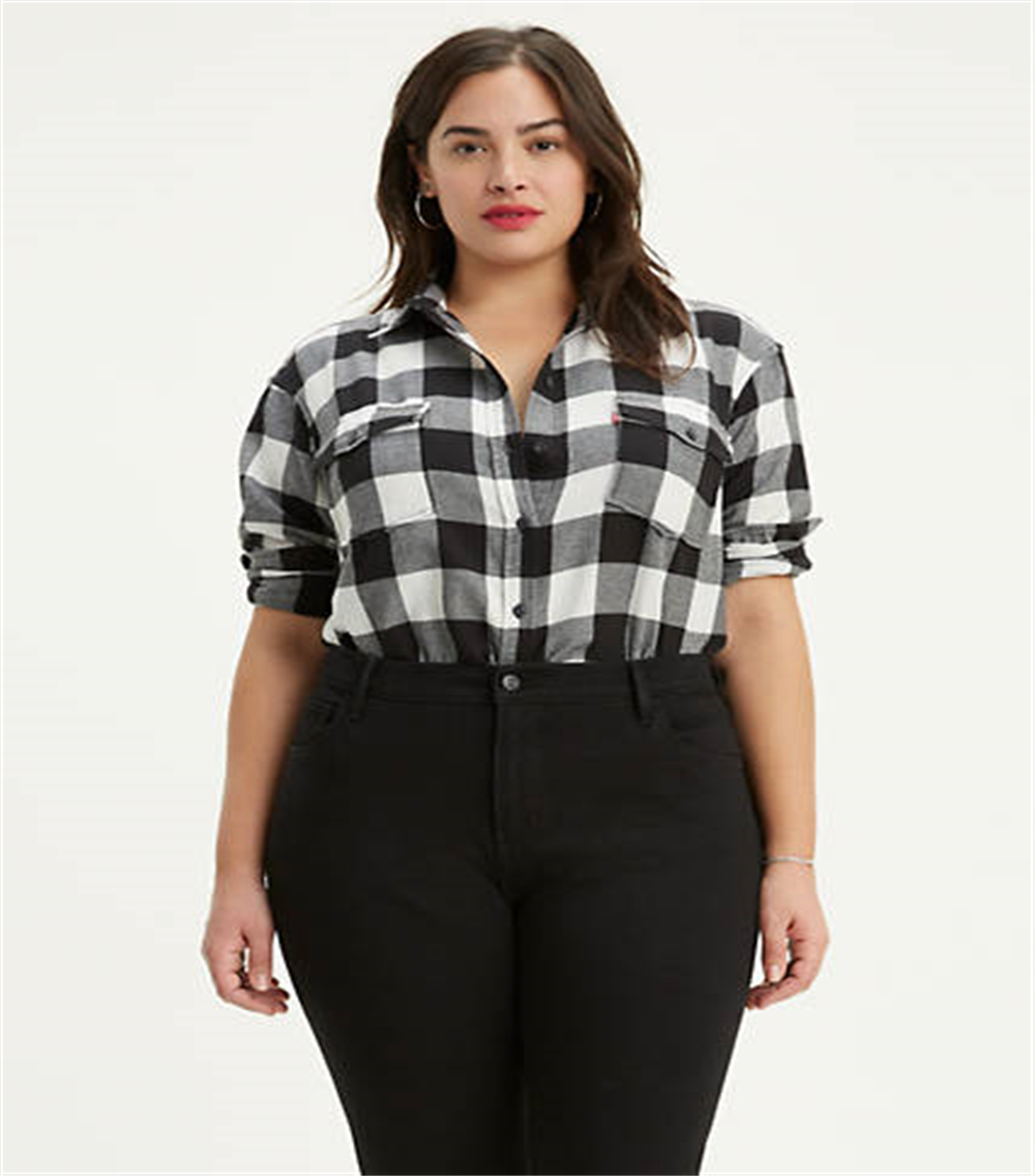 Blusa xadrez Levi's Plus Hi Low feminina preta tamanho 3X