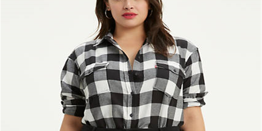 Blusa xadrez Levi's Plus Hi Low feminina preta tamanho 3X