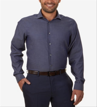 Camisa Calvin Klein Masculina Slim Fit com Botões e Não Passar a Ferro Azul Tamanho 15X34-35