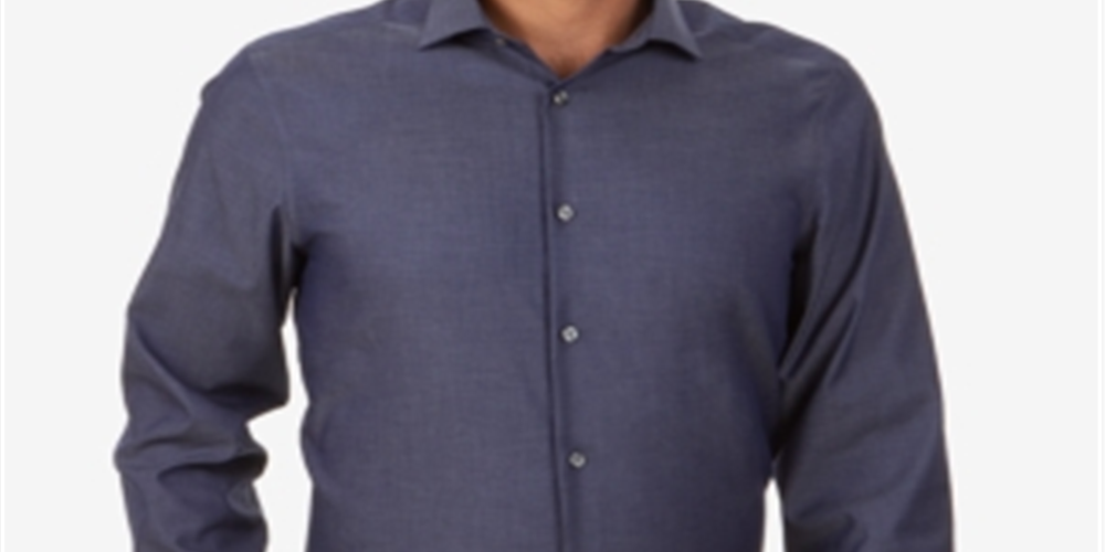 Camisa Calvin Klein Masculina Slim Fit com Botões e Não Passar a Ferro Azul Tamanho 15X34-35