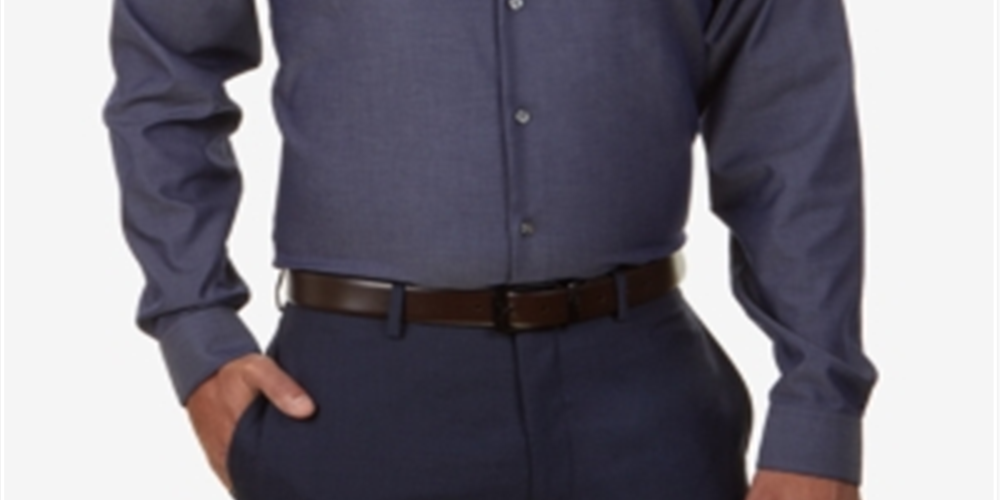 Camisa Calvin Klein Masculina Slim Fit com Botões e Não Passar a Ferro Azul Tamanho 15X34-35