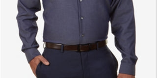 Camisa Calvin Klein Masculina Slim Fit com Botões e Não Passar a Ferro Azul Tamanho 15X34-35