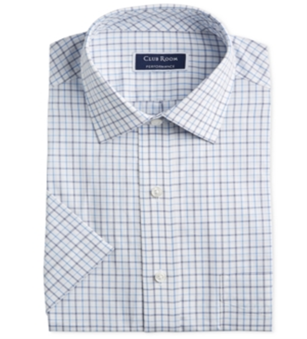 Camisa masculina Club Room com botões xadrez estampada azul tamanho 18 P/P