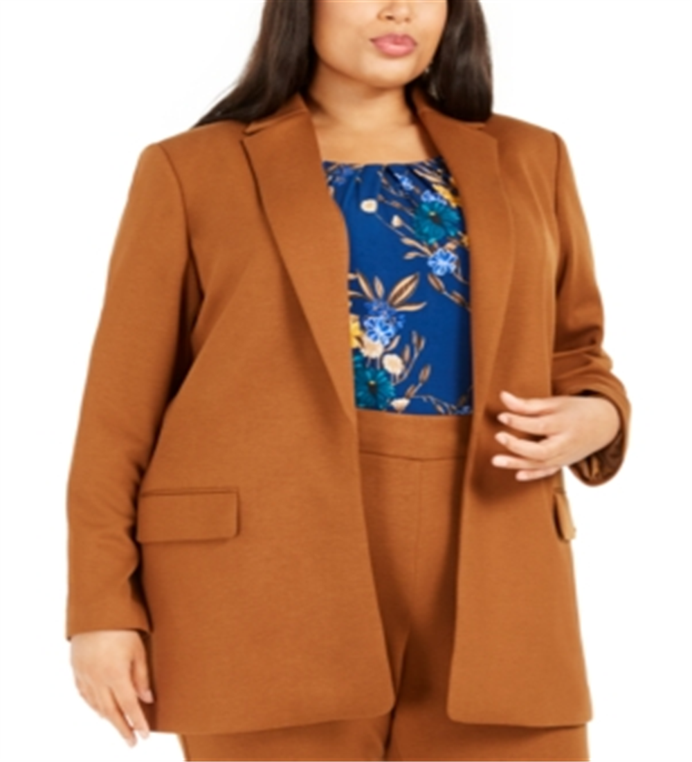 Calvin Klein Blazer longo feminino plus size com lapela entalhada marrom tamanho 14W